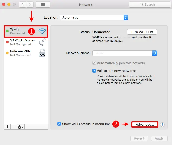 Changing the setting in the network section